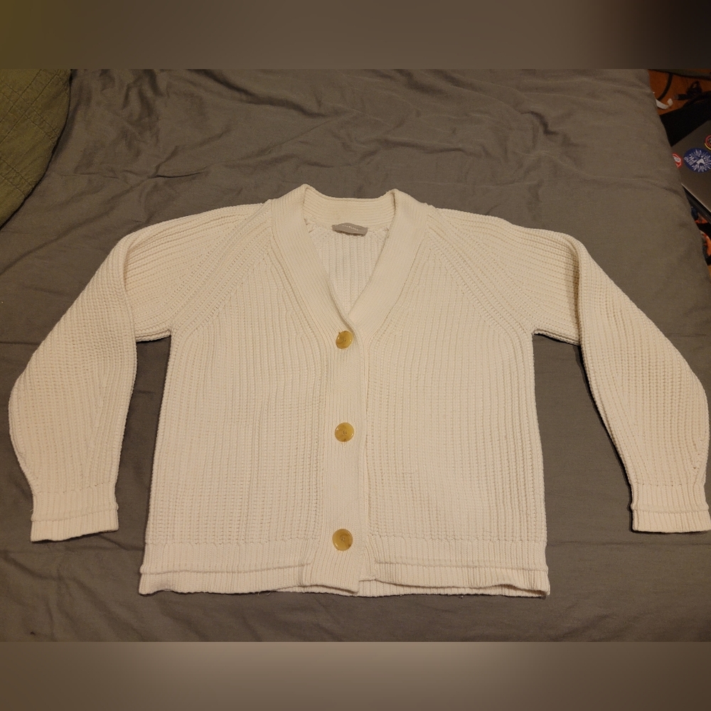 Everlane - The Texture Cardigan Sweater - Size L - White Cotton/Nylon Blend